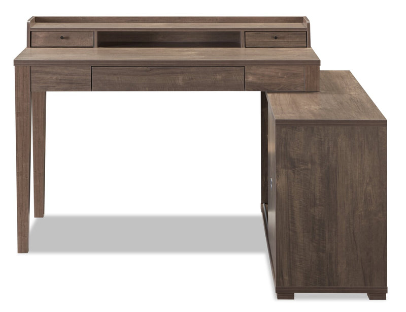 Jude 55\" Reversible Office Desk with 3-Drawers & Cabinet- Hazelnut