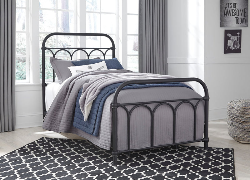 Nora Metal Bed with Headboard & Frame for Kids, Black - Twin Size