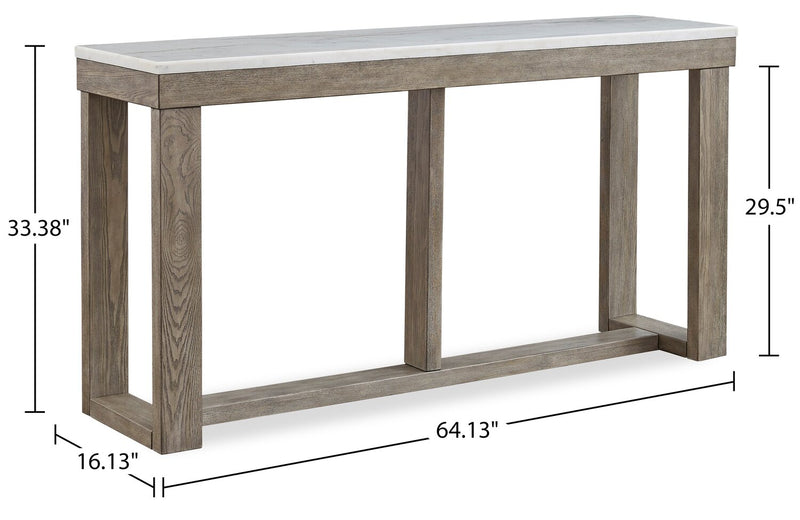 Corsa 64\" Modern Sofa Table - Marble Top with Grey Brown Wood Base