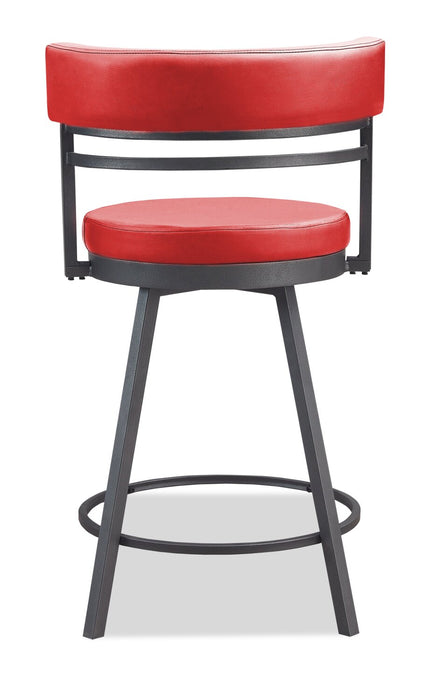 Mila Counter-Height Stool with Swivel Seat & Vegan Leather Fabric, 25\"H, Metal - Red
