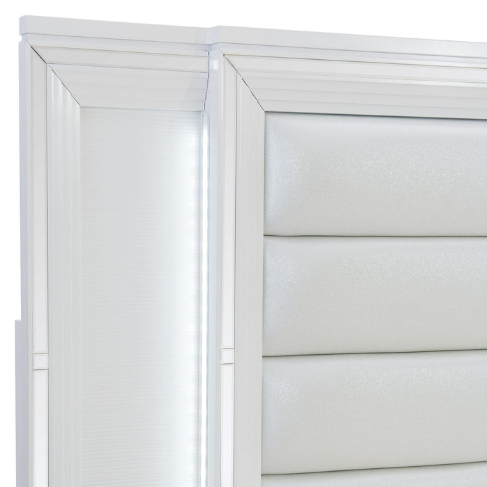 Max 5pc Bedroom Set with Storage Bed, Dresser & Mirror, LED, Glam, White - King Size