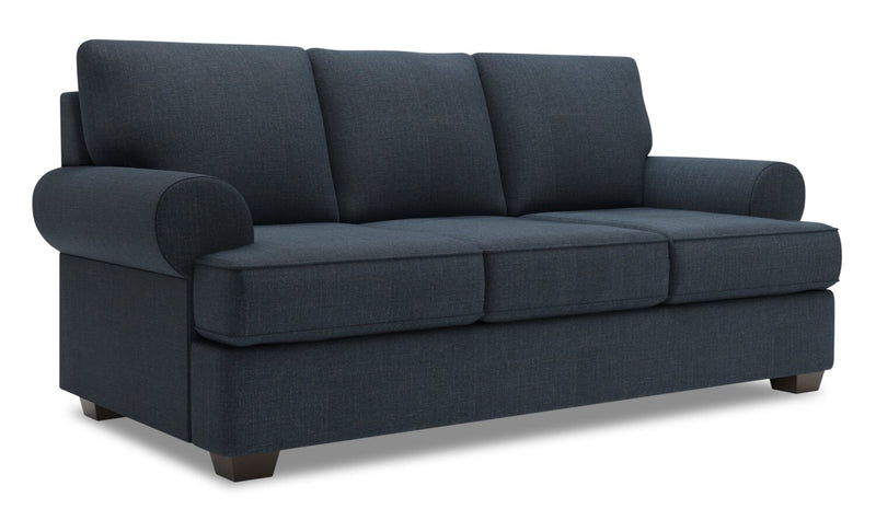 Made in Canada Customizable Sofa Lab Roll 86\" Linen-Look Fabric Sofa with Rolled Arms - Luna Sailor Blue