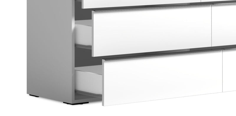 Raia 6pc Bedroom Set with Panel Bed, Dresser, Mirror & Nightstand - Made in Italy, Modern, White - Queen Size