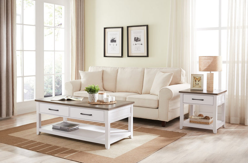 Kort & Co. Logan 47.25\" Traditional Coffee Table with Storage and Shelf - White and Walnut Oak 