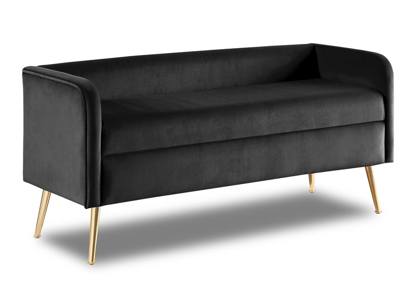 Cass 52\" Bench - Black Velvet with Gold Legs