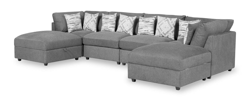 Scott Living Evolve Modular 6-Piece Linen-Look Fabric Sectional with Feather Down Cushions - Charcoal Grey