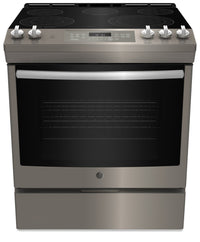 GE 5.3 Cu. Ft. Electric Range with True European Convection and Steam+Self Clean - Slate - JCS840EME…