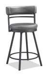 Mila Counter-Height Stool with Swivel Seat & Vegan Leather Fabric, 25\"H, Metal - Grey