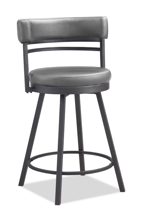 Mila Counter-Height Stool with Swivel Seat & Vegan Leather Fabric, 25\"H, Metal - Grey