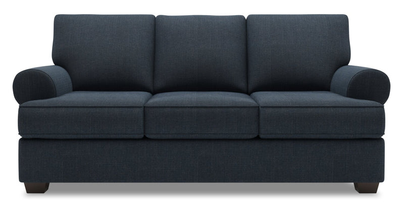 Made in Canada Customizable Sofa Lab Roll 86\" Linen-Look Fabric Sofa with Rolled Arms - Luna Sailor Blue