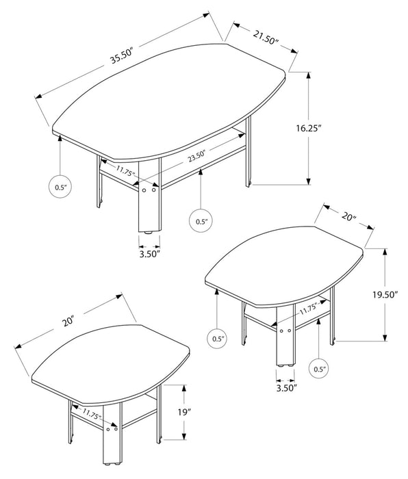 Everest 35.5\" Rustic 3-Pack Coffee + 2 End Tables with Shelf - Dark Walnut 