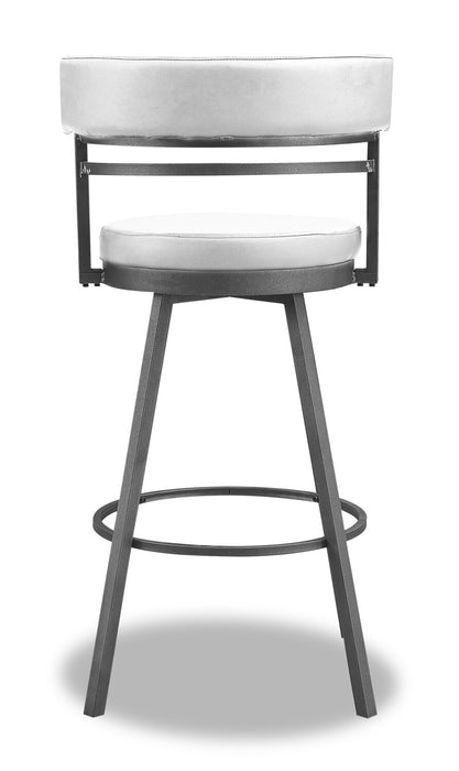 Mila Counter-Height Stool with Swivel Seat & Vegan Leather Fabric, 25\"H, Metal - White