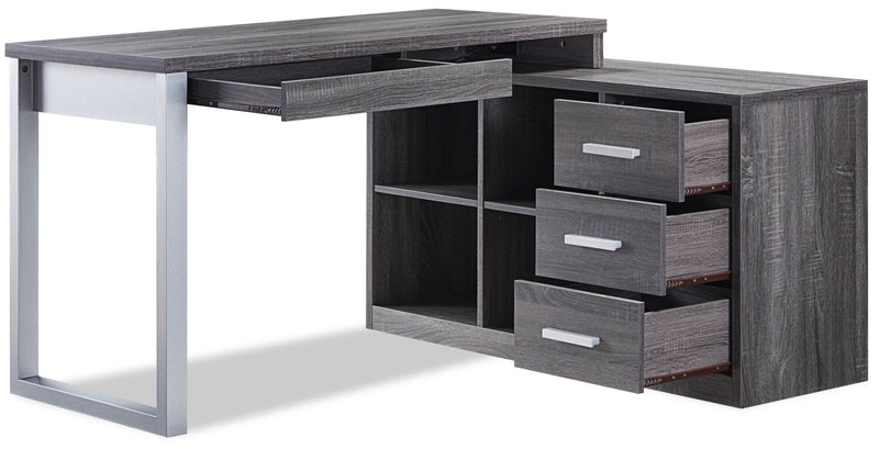 Owen 55\" Reversible Corner Office Office Desk with 4-Drawers & Cubbies - Distressed Grey