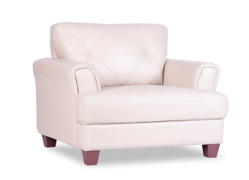 Chateau d'Ax Vita 44\" 100% Genuine Leather Chair with Diamond Pattern Stitching and Wood Legs - Smoke White