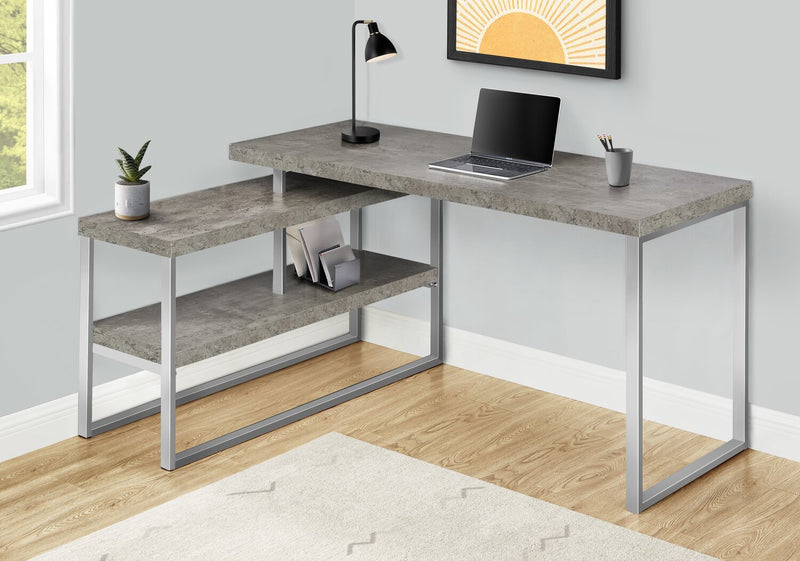 Andrea 60\" L-Shaped Office Desk with Shelf - Grey