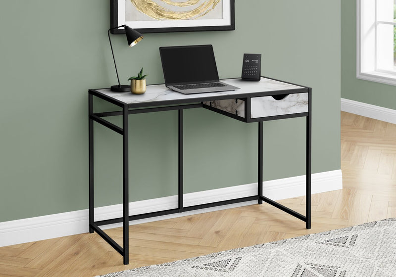 Everly 42.25\" Office Desk with Drawer - White Marble-Look