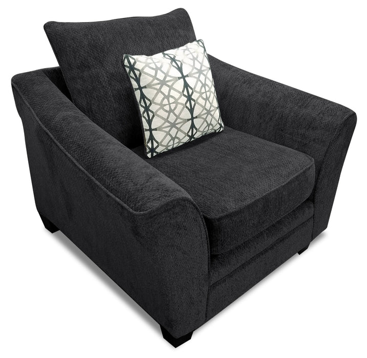 Made in Canada Febe 49\" Chenille Fabric Chair with Flared Arms and Wood Legs - Charcoal Grey