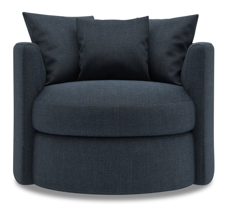 Made in Canada Sofa Lab Customizable Nest 41\" Linen-Look Fabric Swivel Accent Chair - Luna Sailor Blue