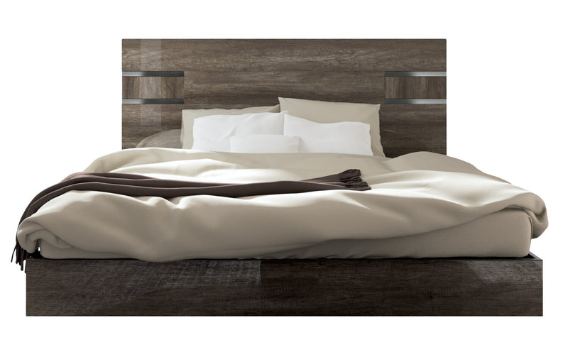 Gino Panel Bed with Headboard & Frame - Made in Italy, Modern, Brown - Queen Size