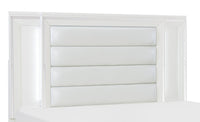Max Panel Headboard, LED, Vegan Leather, Glam, White - King Size 
