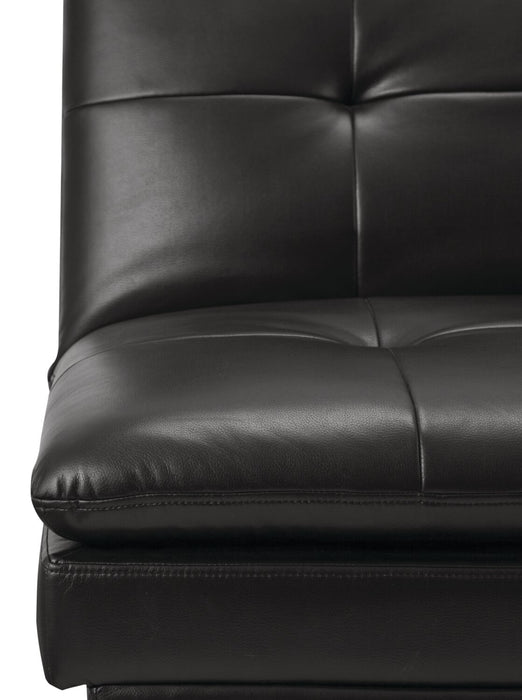 June 73.2\" Leather-Look Fabric Klik Klak Futon with Metal Legs and Tufting - Black