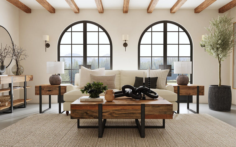 Manchester 54\" Rustic Coffee Table with Storage - Brown Wood with Iron Base