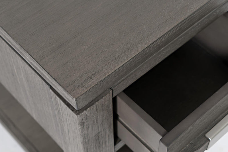 Bronx 16\" Rustic Chairside Table with Storage and Shelf - Grey Wood