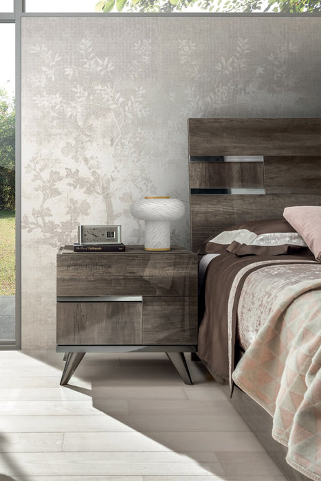 Gino Bedside 2-Drawer Nightstand - Made in Italy, 24.8\"W x 23.2\"H, Modern - Brown