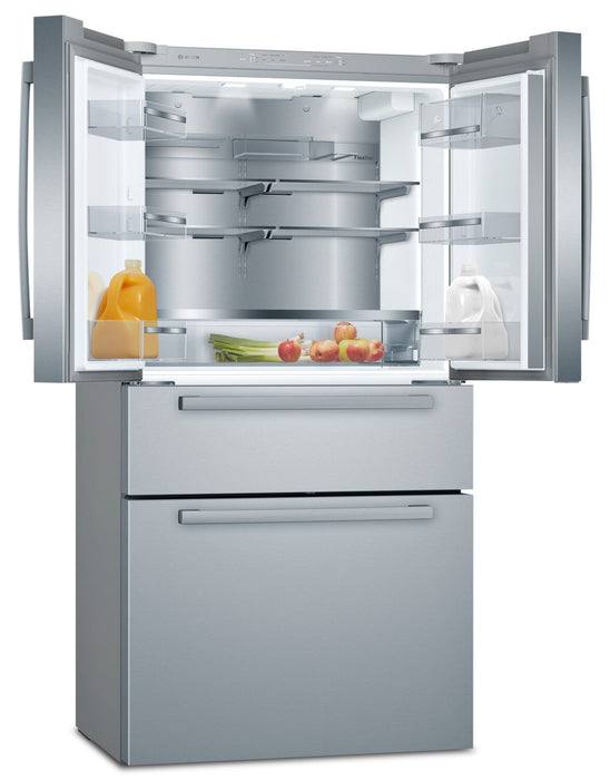 Bosch 800 Series 36\" 20.5 Cu. Ft. Smart 4-Door French Door Refrigerator with Dual Compressor - Stainless Steel