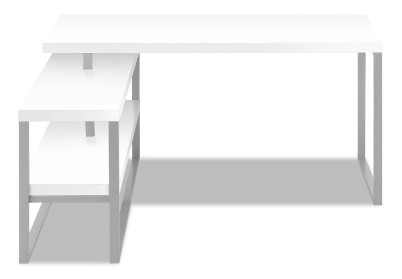 Andrea 60\" L-Shaped Office Desk with Shelf - White