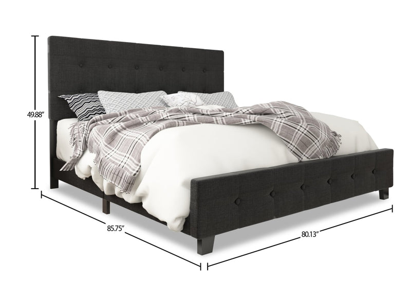 Page Upholstered Bed in Charcoal Linen-Look Fabric, Button Tufted - King Size