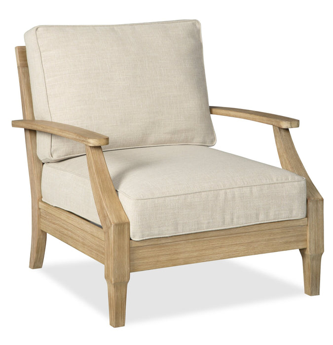 Juno Outdoor Patio Chair - Eucalyptus Wood & Nuvella Fabric, UV & Weather Resistant - Natural/Beige