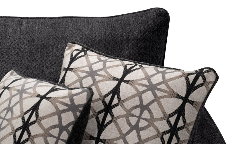 Made in Canada Febe 100\" Chenille Fabric Sofa with Flared Arms and Accent Pillows - Charcoal Grey