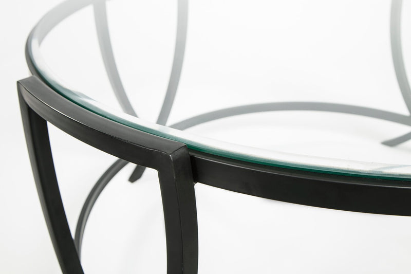 Tarrin 36.13\" Modern Round 3-Pack Coffee + 2 End Tables - Glass Top with Metal Legs