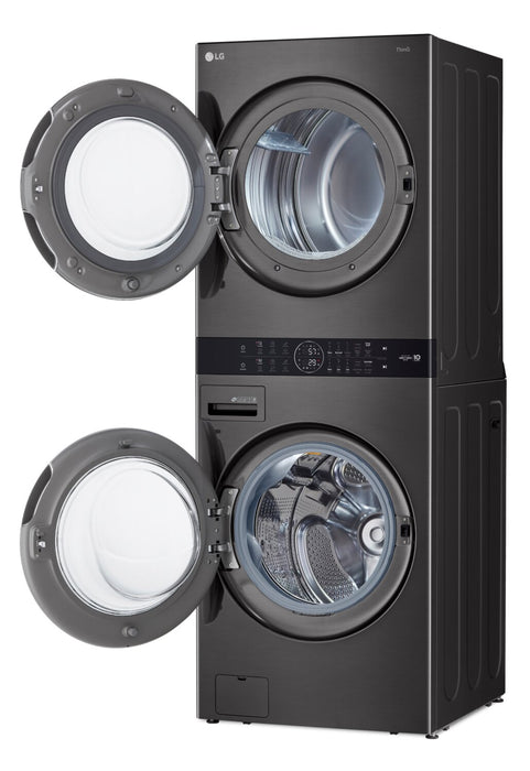 LG 5.2 Washer/7.4 Gas Dryer Cu. Ft. Front-Load High-Efficiency Steam Washtower™ - Black Steel - WKGX201HBA