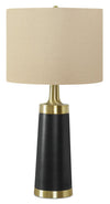 28\" Black and Gold Metal with Beige Drum Table Lamp