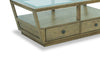Esme 48" Traditional Glass Top Coffee Table with Storage and Shelf - Light Brown Wood|Table à café traditionnelle Esme de 48 po avec dessus en verre, rangement et tablette - bois brun clair