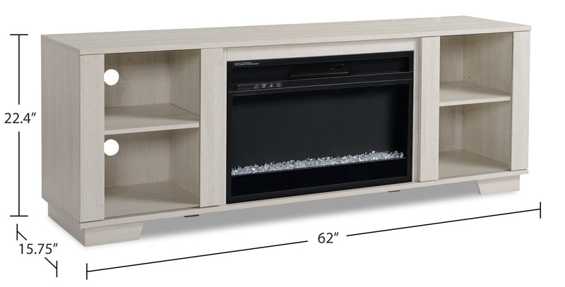 Antoni 62\" Modern Electric Fireplace TV Stand with Storage and Cable Management for TVs up to 70\"- White