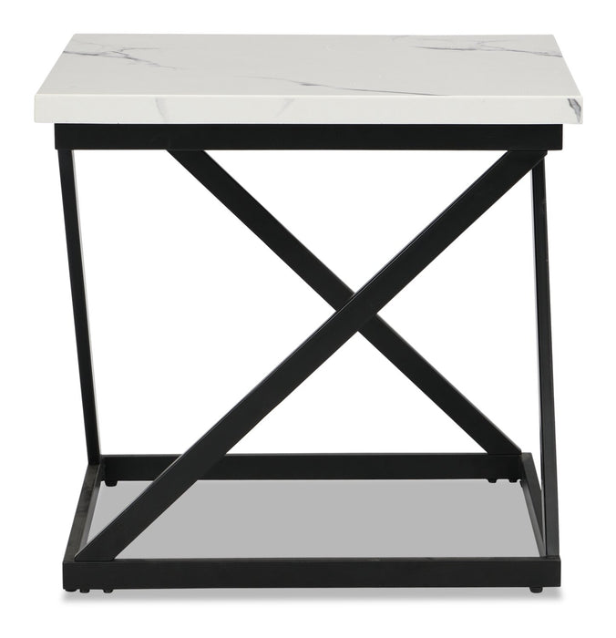 Verona 22\" Modern End Table with Culture Marble Top - White Marble & Black 