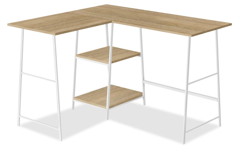 Evlin 42\" L-Shaped Office Desk with Shelves - Natural