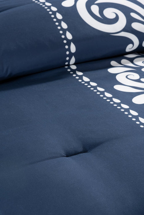 Navy Damask 3-Piece King Comforter Set