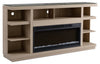 Axel 74" Modern  Electric Fireplace TV Stand with Storage and Cable Management for TVs up to 85"- Taupe|Meuble pour téléviseur moderne Axel de 74 po avec foyer électrique, rangement et système de gestion des câbles pour téléviseurs jusqu’à 85 po - taupe