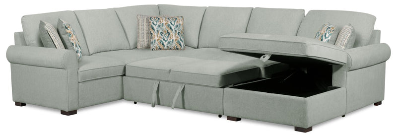 Scott Living Haven 3-Piece Right-Facing Chenille Fabric Sleeper Sectional with Storage Chaise - Seafoam Blue