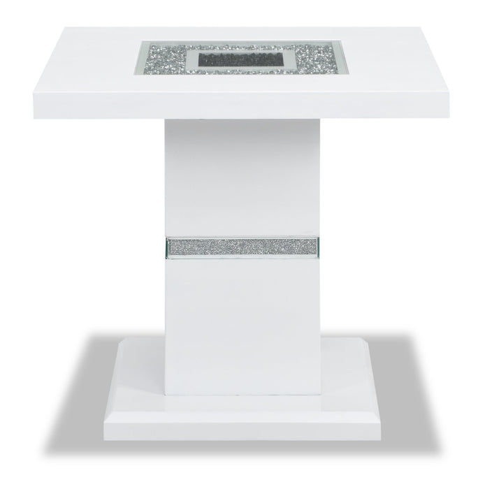 Garbo 26\" Glam End Table - White and Silver with Glitter Accents