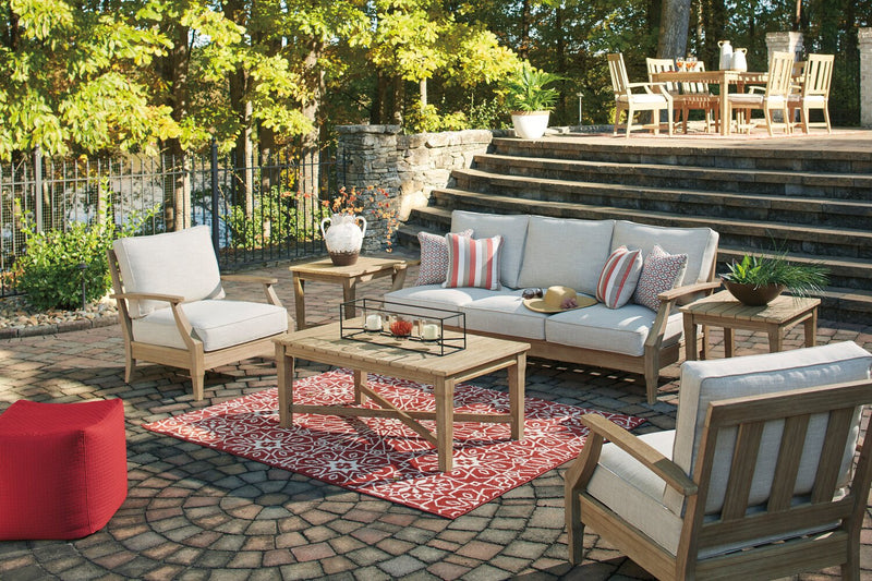 Juno Outdoor Patio Chair - Eucalyptus Wood & Nuvella Fabric, UV & Weather Resistant - Natural/Beige