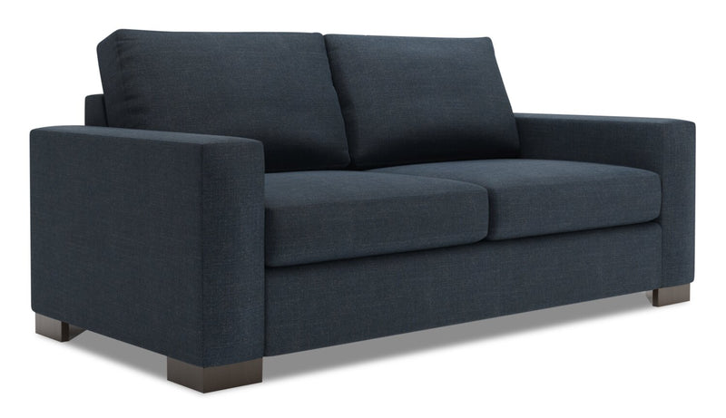 Made in Canada Customizable Sofa Lab Track 75\" Linen-Look Fabric Condo Size Sofa with Track Arms - Luna Sailor Blue