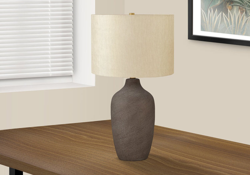 27\" Grey Ceramic Table Lamp with Beige Shade