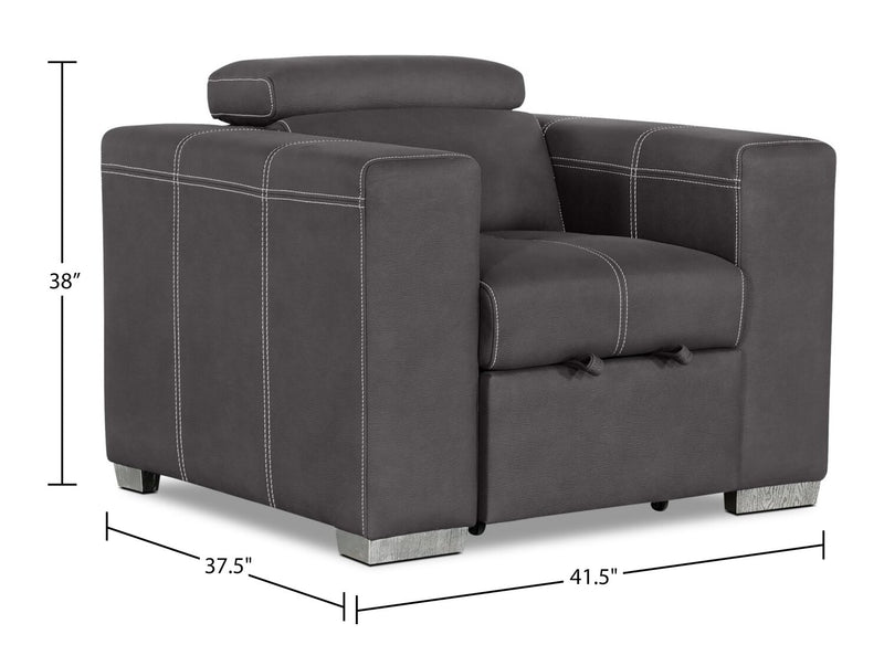Drake 41.5\" Faux Suede Fabric Chair with Pull-Out Ottoman and Flip-Up Headrest - Cement Grey