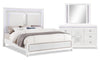 Ava 5pc Bedroom Set with Bed, Dresser & Mirror, LED, Glam, White - King Size | Ensemble de chambre à coucher Ava 5 pièces somptueux avec lit, commode, miroir et éclairage à DEL, b…