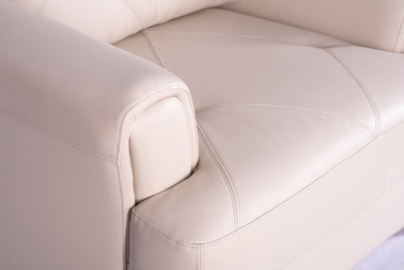 Chateau d'Ax Vita 44\" 100% Genuine Leather Chair with Diamond Pattern Stitching and Wood Legs - Smoke White